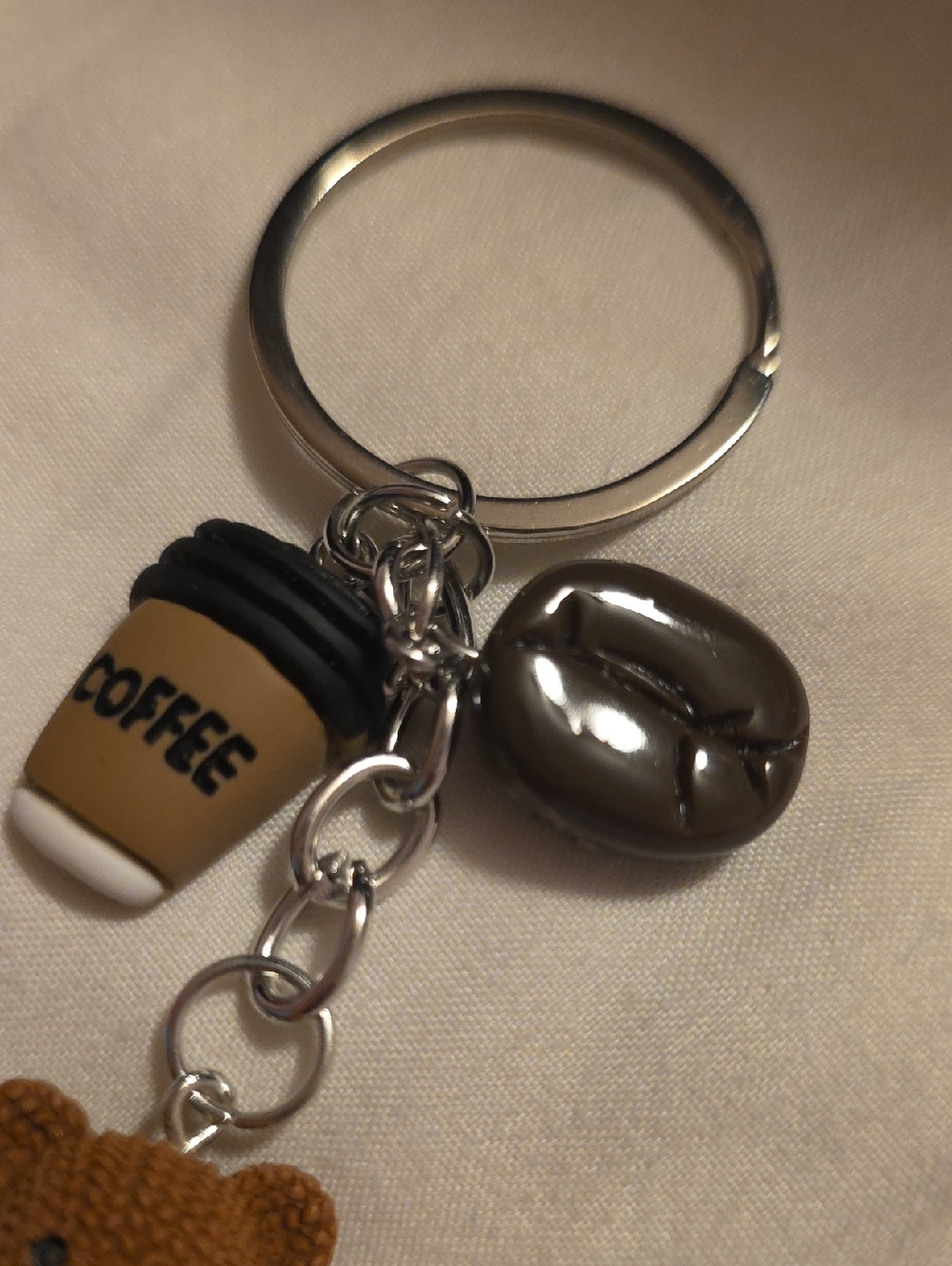 Brown Teddy Bear & Coffee Charm Keychain - Picture 5 of 12